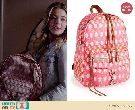 WornOnTV: Ali’s denim shirt and pink patterned backpack on Pretty Little Liars | Sasha Pieterse | Clothes and Wardrobe from TV