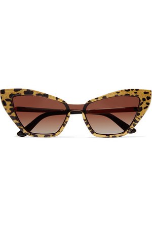 Dolce & Gabbana | Cat-eye glittered leopard-print acetate and gold-tone sunglasses | NET-A-PORTER.COM