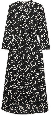 Wrap-effect Floral-print Crepe De Chine Midi Dress - Black