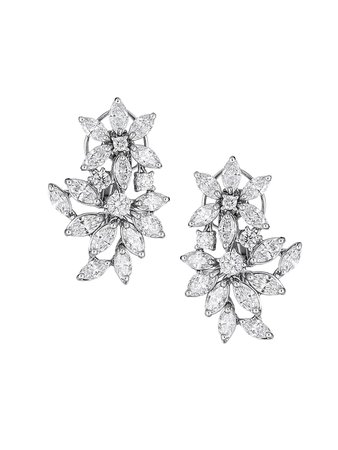 Zydo Luminal 18K White Gold & Diamond Flower Custer Drop Earrings