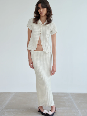 Source Unknown Popcorn Cloqué Set, Ivory Cropped Top & Skirt