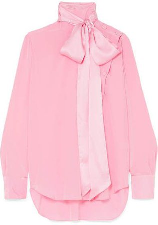 ADAM by Adam Lippes Asymmetric Pussy-bow Silk-crepe Blouse - Pink