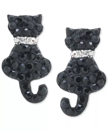 Giani Bernini Crystal Cat Stud Earrings in Sterling Silver