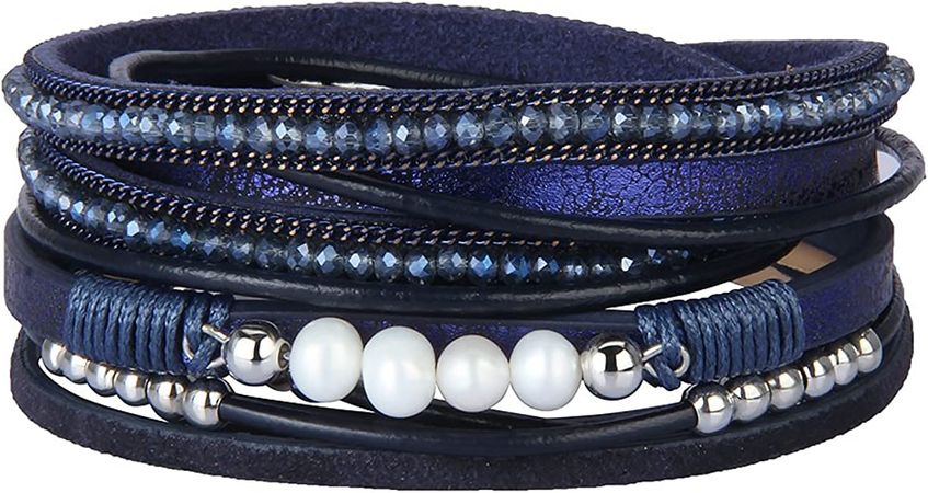 Amazon.com: AZORA Womens Leather Wrap Bracelet Handmade Stacking Cuff Bracelets for Women Girls Gift (Navy Blue): Clothing, Shoes & Jewelry