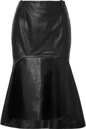 Fluted Leather Skirt - Black