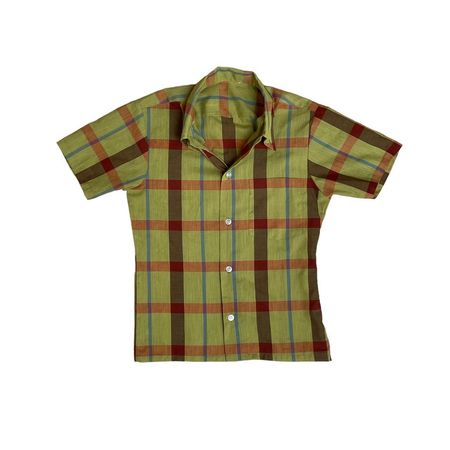 Vintage Green Plaid Collared Button Up Top
