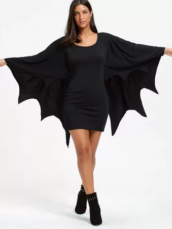 ◈CUSTOM◈ 2018 Halloween Long Sleeve Bodycon Dress with Bat Wings In BLACK M | DressLily.com
