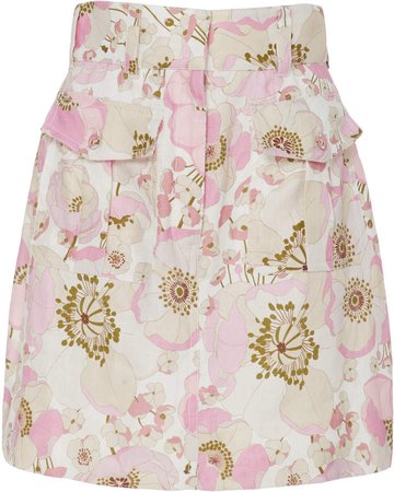 Floral-Print Linen Mini Skirt
