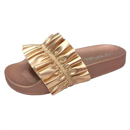Premiere Fashion - 13K Sandals, Slippers, Slip on Metallic Pool Slides Gold 12 - Walmart.com - Walmart.com