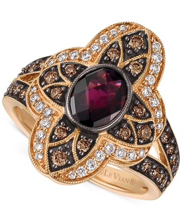 Le Vian Chocolatier 14k Rose Gold Rhodolite Garnet and Diamond Statement Ring