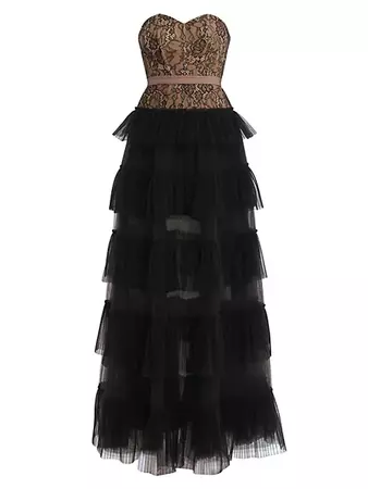 Shop BCBGMAXAZRIA Strapless Lace & Tulle Gown | Saks Fifth Avenue