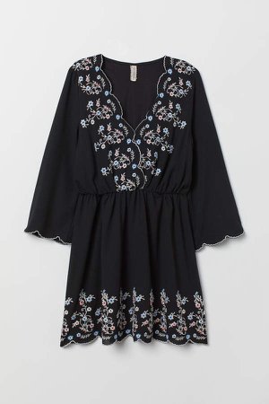 Dress with Embroidery - Black