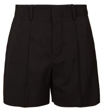 High Rise Tailored Crepe Shorts - Womens - Black