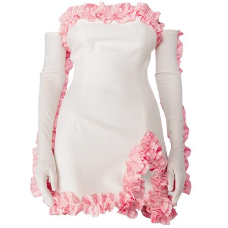 Mimi Mini Dress & Gloves - White / Pink | Miscreants | Wolf & Badger