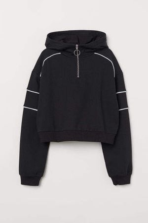 Hooded Sweatshirt with Zip - Black