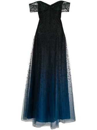 Marchesa Notte off-shoulder embellished gown - FARFETCH