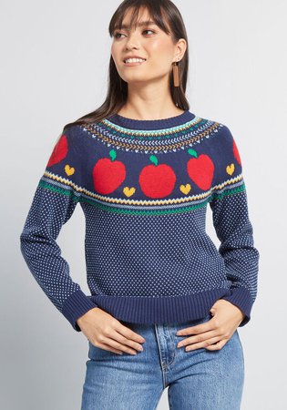 ModCloth Apple Ambition Pullover Sweater Blue Apple/Fair Isle | ModCloth