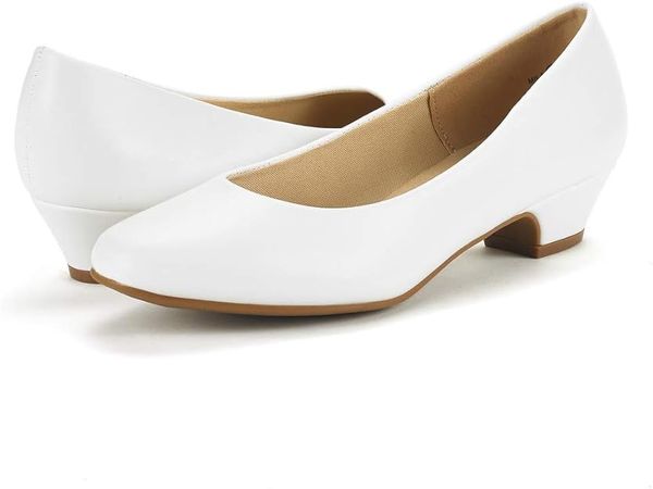 Amazon.com | DREAM PAIRS Women's Mila White Pu Low Chunky Heel Pump Shoes Size 9 M US | Pumps