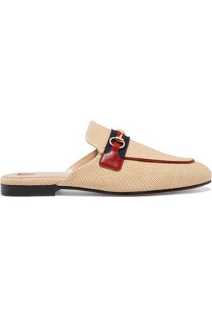 Gucci | Princetown horsebit-detailed leather-trimmed canvas slippers | NET-A-PORTER.COM