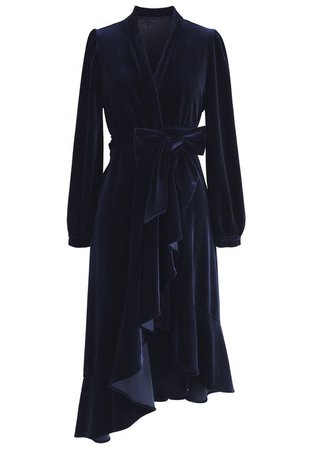 dark blue velvet dress