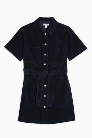Navy Corduroy Short Sleeve Shirt Dress | Topshop