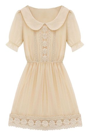 Pinterest - Apricot Short Sleeve Peter Pan Collar Crochet Lace Chiffon Dress little longer and this is golden. | Clothes