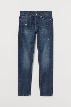Slim Straight Jeans - Dark blue/Trashed - Men | H&M IN