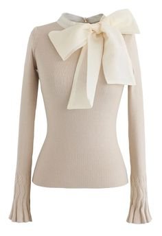 Chic Wish Beige Bow Knot Sweater