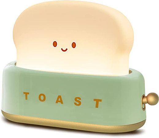 QANYI Desk Decor Toaster Lamp, Rechargeable Small Lamp with Smile Face Toast Bread Cute Toaster Shape Room Decor Night Light for Bedroom, Bedside, Living Room, Dining, Desk Decorations, Gift (Green) - - Amazon.com