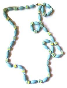 Chartreuse Green Swirled Aqua Glass Bead Necklace circa 1960s – Dorothea's Closet Vintage