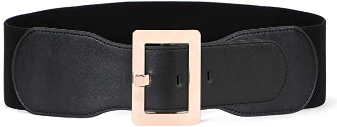 JASGOOD Women Elastic Wide Waist Belt Stretchy Vintage Belts for Dress with Metal Buckle at Amazon Women’s Clothing store