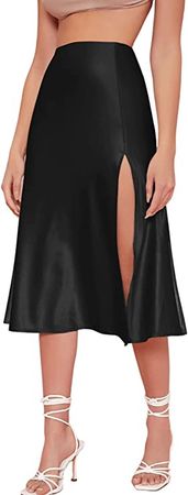 Amazon.com: Verdusa Women's Satin Split Thigh High Waist Swing Midi Skirt Satin Black M : Clothing, Shoes & Jewelry