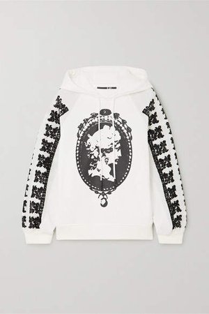 Jibusho Embroidered Printed Cotton-jersey Hoodie - White