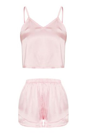 Pink Satin Frill Short Pyjama Set | PrettyLittleThing