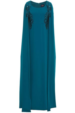 Petrol Cape-effect sequin-embellished embroidered cady gown | Sale up to 70% off | THE OUTNET | MARCHESA NOTTE | THE OUTNET