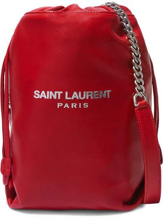 Teddy Printed Leather Bucket Bag - Red