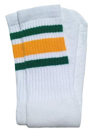 Amazon.com: SKATERSOCKS Skater Socks 19" Mid Calf White Tube Socks with Green-Gold Stripes Style 3: Clothing