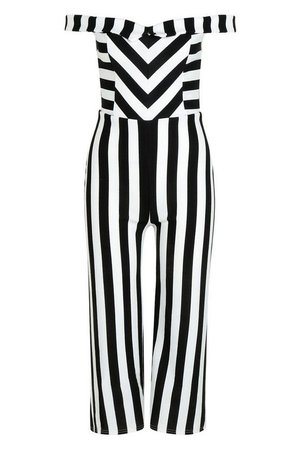 Petite Bardot Stripe Culotte Jumpsuit | Boohoo