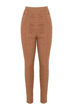 'Love This' Toffee Gathered Mesh Leggings - Mistress Rock