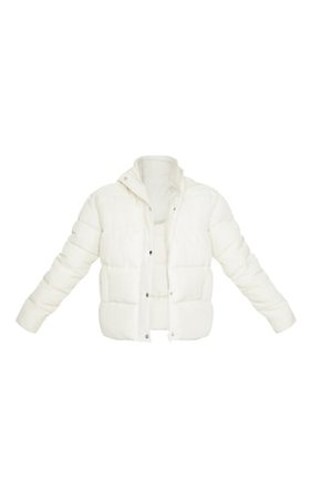 Cream Peach Skin Hooded Puffer Jacket | PrettyLittleThing