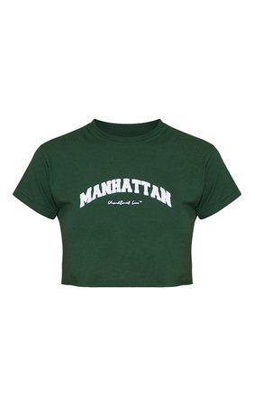 Forest Green Manhattan Print Crop T Shirt | PrettyLittleThing