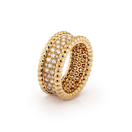 Van Cleef & Arpels - Perlée diamonds ring, 3 rows 18K yellow gold, Diamond