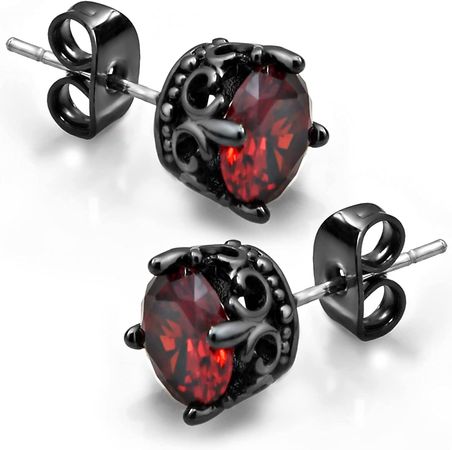 Amazon.com: Red and Black Earrings Vintage Crown Stainless Steel Cubic Zirconia Stud Earrings Cool Gothic Jewelry: Clothing, Shoes & Jewelry