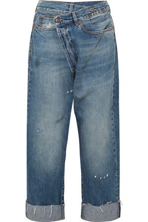 R13 | Crossover asymmetric distressed high-rise wide-leg jeans | NET-A-PORTER.COM