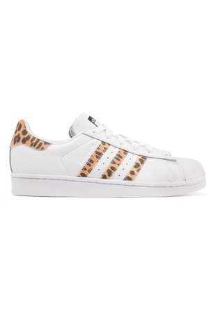 adidas Originals | Superstar leopard print-trimmed leather sneakers | NET-A-PORTER.COM