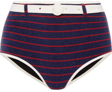 Re/done The Nantucket Belted Striped Cotton-blend Terry Bikini Briefs - Navy