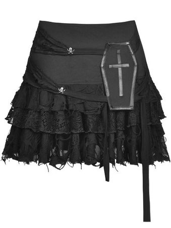 Dark in Love Black Gothic Punk Ghost Skull Lace Frilly Mini Skirt - DarkinCloset.com