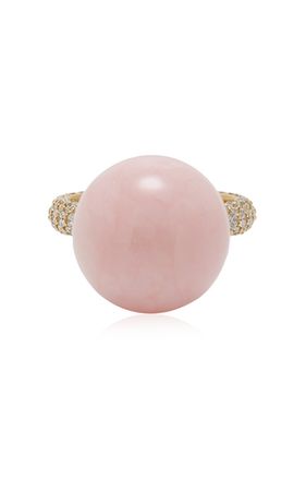 18k Gold Large Diamond And Pink Opal Ring By Akaila Reid | Moda Operandi