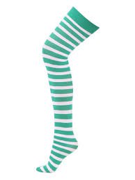 Stripes Stockings-Thigh White&Green Stripes