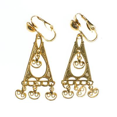 Vintage Bohemian Chic Gold Geometric Filigree Dangling Charm Earrings - Vintage Meet Modern
